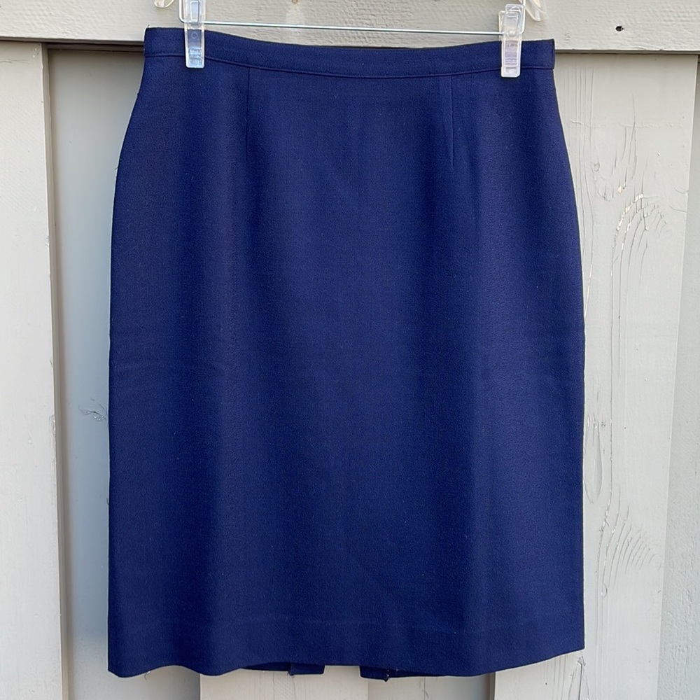 ITALIAN MAKER 100% Fine Merino Wool Skirt Navy Blue Fully Lined Size 10